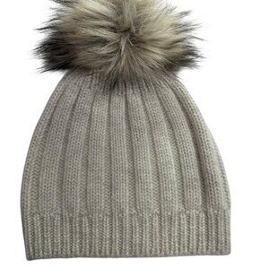 Cashmere Beanie Hat Pom Pom Pouf Faux Fur Oatmeal Cream Auxiliary Aritzia